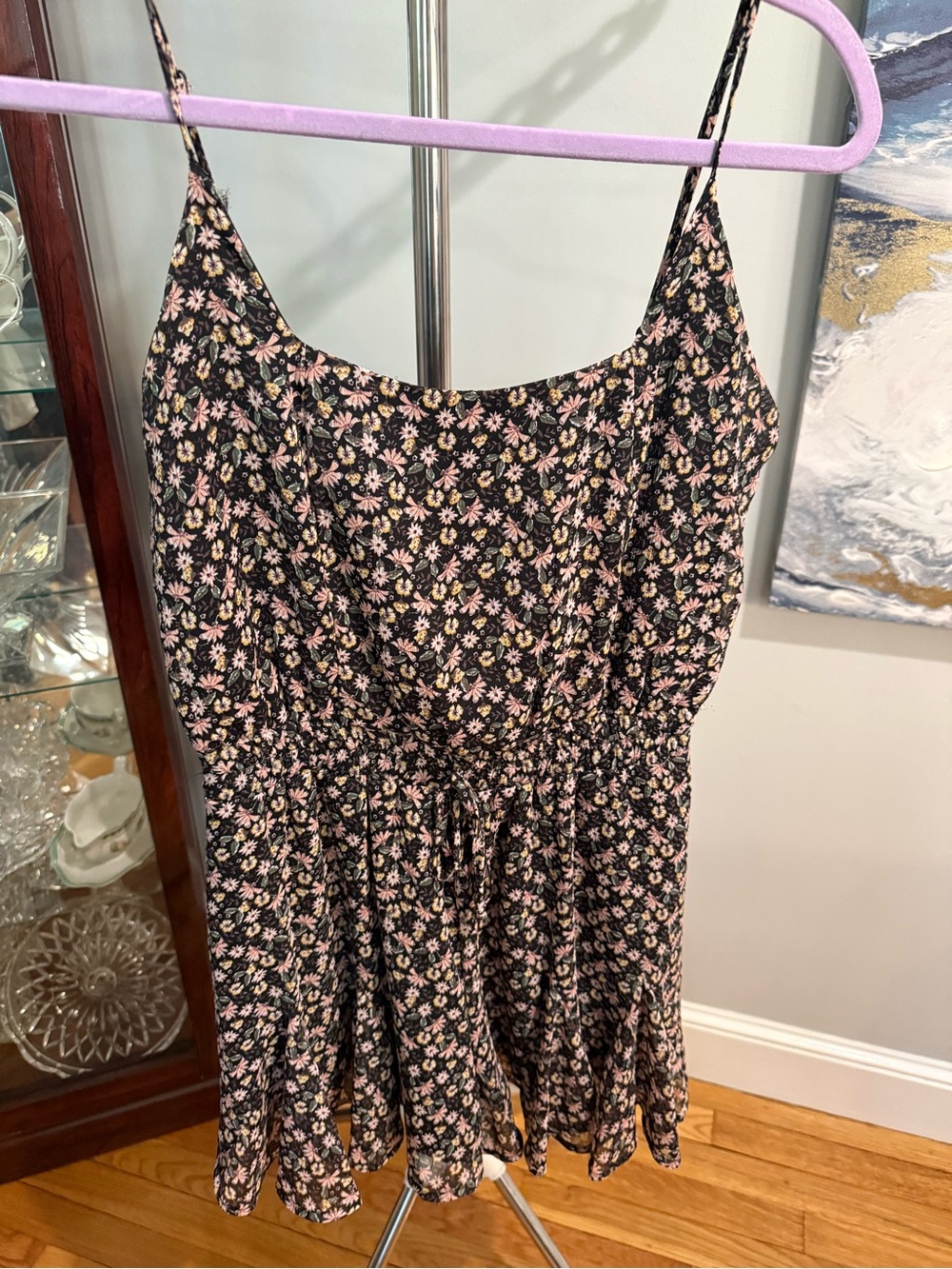 Floral Black Mini Romper with Pink Daisies
